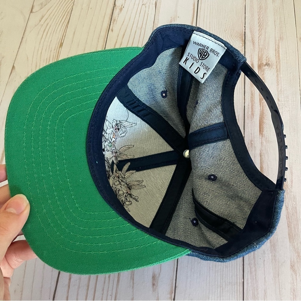 Vintage 90s Warner Bros Bugs Bunny Embroidered Denim Green Baseball Cap - Picture 3 of 6